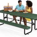 Commercial Heavy-Duty Metal Picnic Table - ADA Compliant, Adjustable Seats, Umbrella Hole, Expanded Metal (Green, 8' Rectangular)