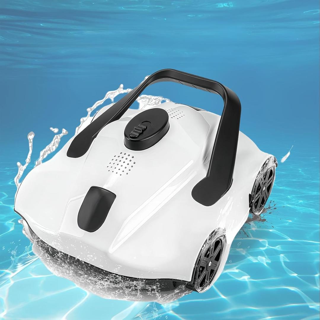 Cordless Robotic Pool Cleaner with Dual high-Efficiency Motors Delivers Strong Suction, Smart Self-Parking,Smart LED Indicator,Pool Vacuum for Above-Ground Flat Pool up to 900 Sq.ft(White)