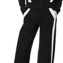 XIEERDUO Lounge Sets for Women 2025 Sweatsuit 2 Piece Outfits Sweatshirt Wide Leg Sweatpant Tracksuit Matching Set (Medium, Black+white)