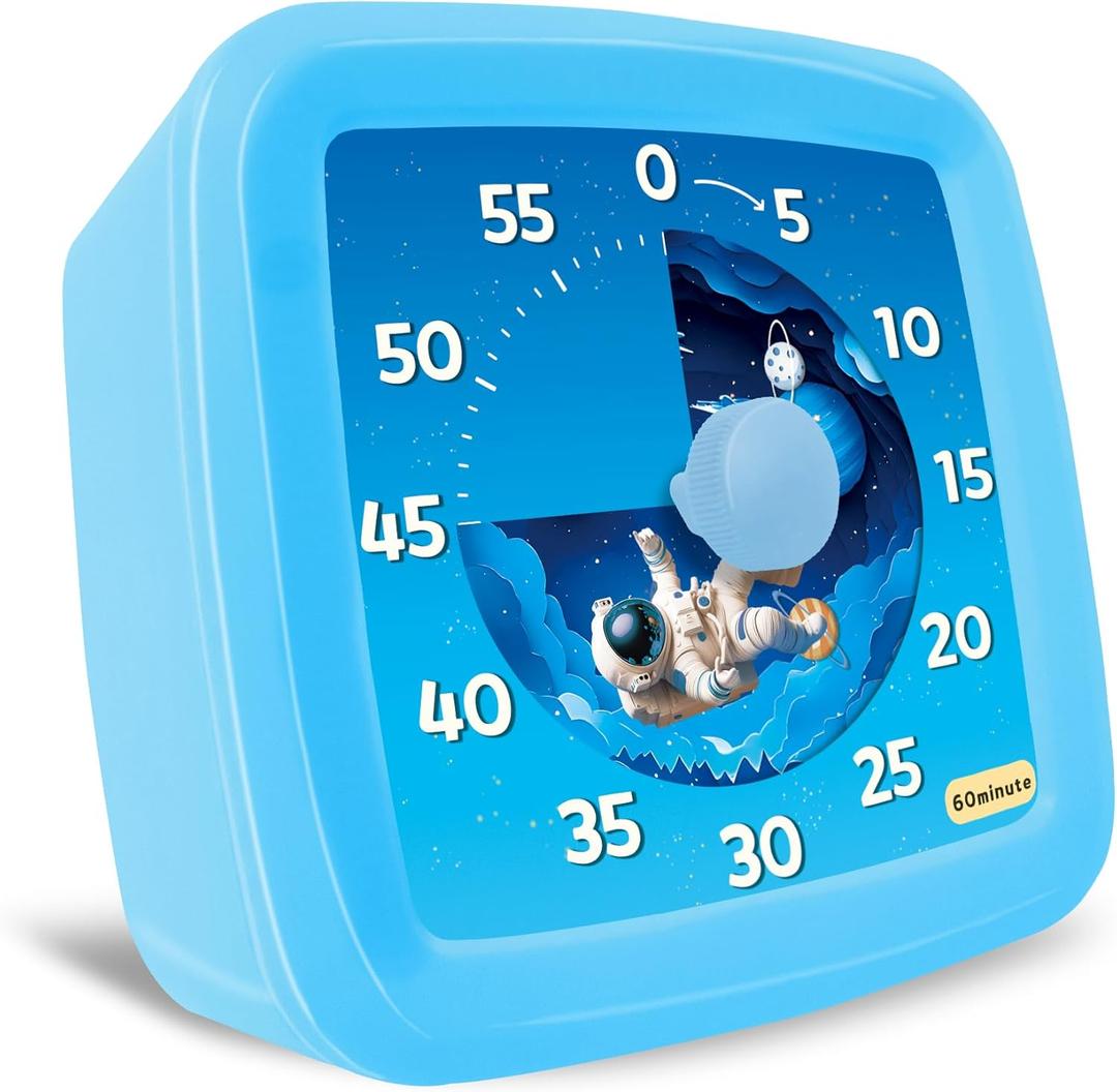 Visual Timer for Kids, 60-Minute Countdown Timer for Classroom Office Kitchen, Pomodoro Timer Spaceman Pattern, Time Management Tools with Silent Operation,Desk Time Clock for Kids and Adults (Blue)