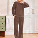 Ekouaer Womens Pajama Sets Fuzzy Fleece Long Sleeve Sleepwear Comfy Pjs 2 Piece Lounge Set Nightwear with Poeckts S-XXL (Brown, XL)