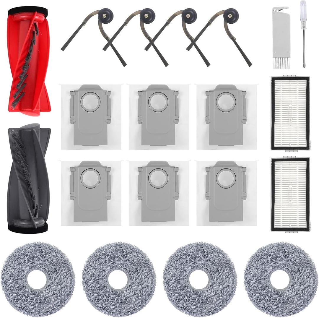 Accessories Kit for Roborock Saros 10R, Qrevo CurvX, Curv 2 Pro, QX Revo Ultra/Arc Robot Vacuum Replacement Parts, 1 Set Main Brush, 2 Filters, 4 Side Brushes, 4 Mop Cloth Pads, 6 Dust Bags