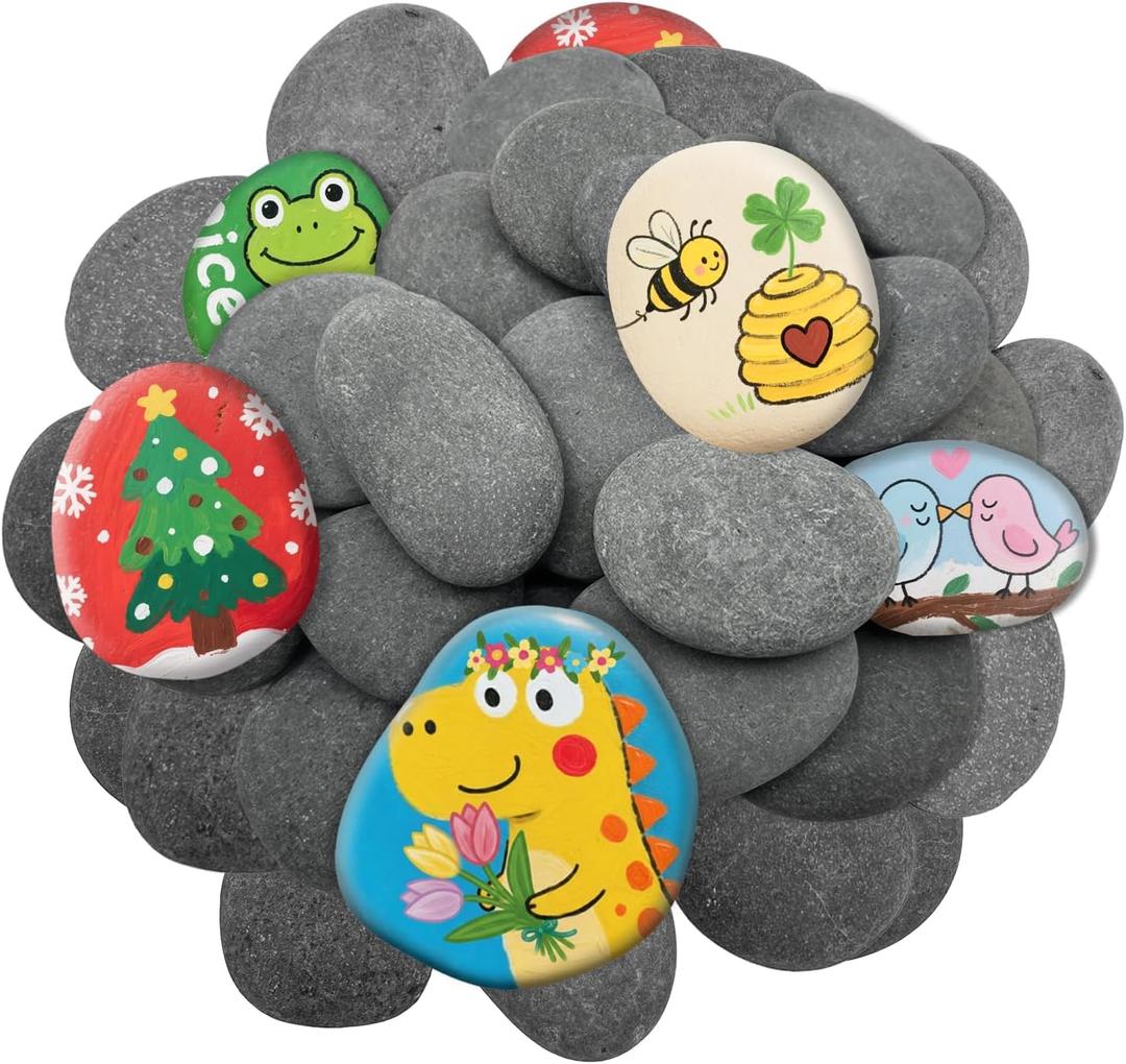 RITOLLO 26PCS River Rocks for Painting 2-3 Inch Flat Smooth Rocks to Paint Alphabet Natural Stones Bulk for Kids, Arts & Crafting Halloween Party Gift Fall Project