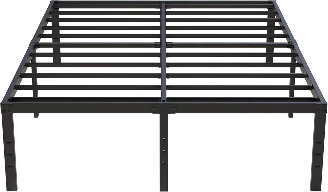 18 Inch Queen Bed Frame No Box Spring Required, Metal Platform Queen Size Bed Frames with High Storage, Eassy Assembly 3,500 lbs Heavy Duty Bedframes, Black