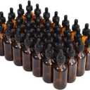 June Fox 2oz Glass Dropper Bottle, 40 Pack Amber Glass Bottles with Glass Droppers and Black cap for Essential Oils, Lab Chemicals, Perfumes
