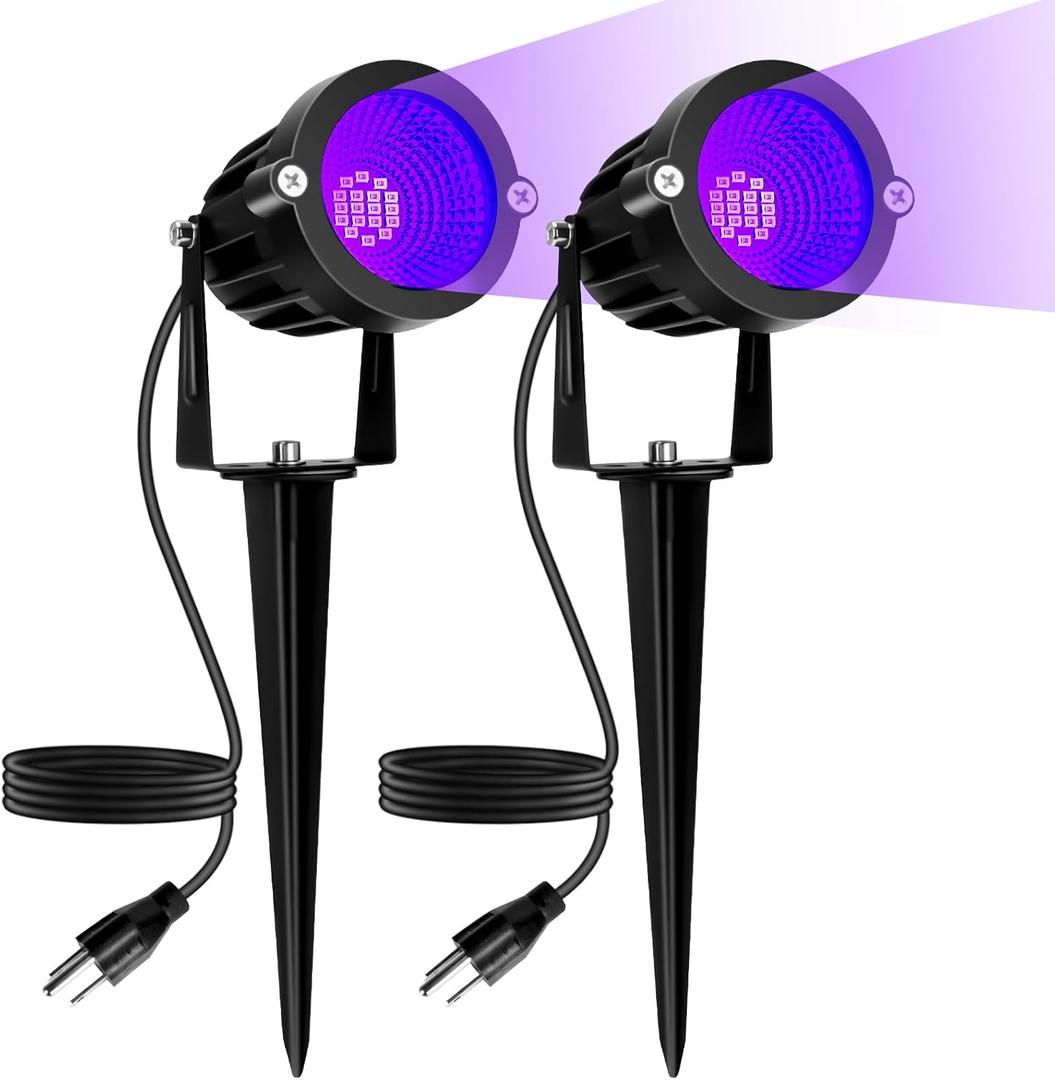 Halloween LED Black Light: 15W Spot Lights Outdoor UV Spotlight for Halloween Christmas | 2 PacK 110V Plug-in Blacklight with IP65 Waterproof for Party Body Paint Poster Neon Glow