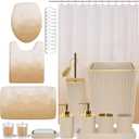 XLHOMO Bathroom Accessory Set - 26PC Bathroom Shower Curtain and Rug Set, Bathroom Accessories Set, Beige Bathroom Set with Trash Can, Toilet Brush, Qtip Holder & Soap Dispenser