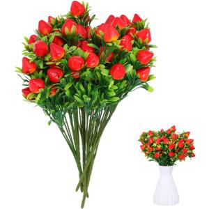 Cabilock 6pcs Fake Strawberry Plant Decor Artificial Strawberry Branch Simulated Fruit Stem Flower Bouquet for Home Wedding Table Decor