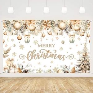 MEHOFOND Gold Christmas Backdrop, Gold Snowflakes Christmas Tree Merry Xmas Photo Photography Background Boho Elegant Merry Christmas Party Banner 5.9x3.6ft