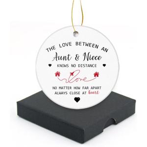 Aunt Christmas Tree Ornament Ceramic Ornament Keepsake Double-Sided Printing with Golden String, The Love Between Aunt Knows No Distance