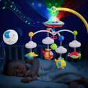 Mini Tudou Musical Baby Crib Mobile Toy with Lights and Music, Star Projector Function and Cartoon Rattles, Remote Control Musical Box with 108 Melodies, Toy for Newborn Sleep