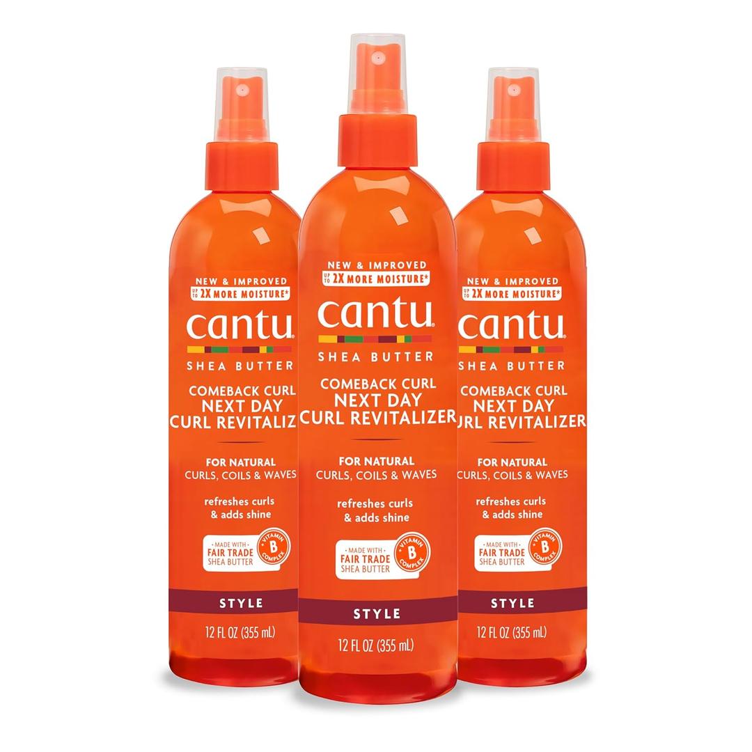 Cantu Comeback Curl Next Day Curl Revitalizer for Natural Hair with Pure Shea Butter, 12 fl oz (Pack of 3)