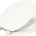 KOHLER 4648-96 Stonewood Toilet Seat Round, Wood Seat, Compatible with Standard Round Toilets, Lid with Color-Matched Plastic Hinges, Biscuit