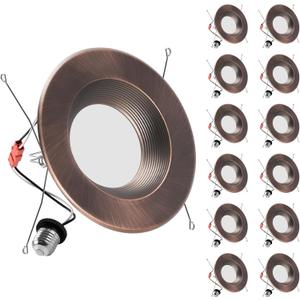 ZYC Oil-Rubbed Bronze 6 Retrofit LED Recessed Lighting, 6 Inch 12 Pack Dimmable Retrofit LED Recessed Lighting Damp Rated Can Lights, Baffle Trim, 15W 1200Lm(Oil-Rubbed Bronze, 6 inch)