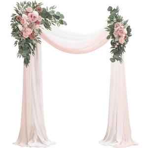 Floroom Arch Flowers with Drapes Kit (Pack of 4) - 2pcs Artificial Dusty Rose & Blush Floral Swag Arrangement with 2pcs Draping Fabric for Wedding Ceremony Arbor and Reception Backdrop Decoration