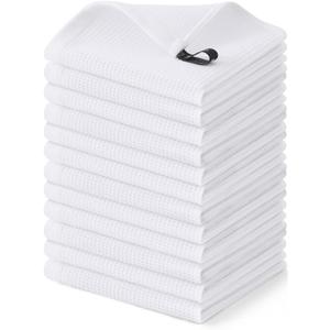 Homaxy 100% Cotton Waffle Weave Dish Cloths - 12 Pack Soft and Absorbent Dish Towels - 12 x 12 Inches Quick Dry Dish Rags - White