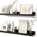 Fun Memories Picture Ledge Shelves Set of 2, 24 Inch Rustic Wall Mounted Floating Shelves with Lip for Home Storage and Dcor in Bathroom, Kitchen, Nursery, Bedroom, Living Room, Black