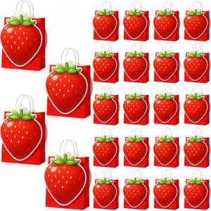 Resurhang 24 Set Strawberry Party Favors Bags with 48 Berry Card Stickers Cute Sweet Berry One Goodie Treat Gift Bags with Handles for Strawberry Birthday Baby Shower Party Decoration Supplies