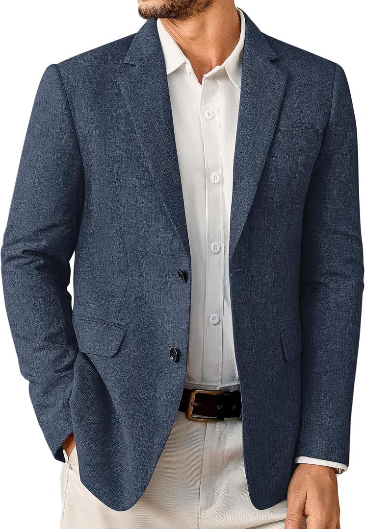 Vssjavun Mens Sport Coats Casual Blazer Two Button Lightweight Suit Jacket (Blue)