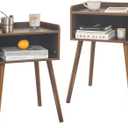 MaxSmeo Night Stand Set 2, Mid Century Modern Side Table Bedroom with Storage, Small End Bedside Table Set of 2 with Solid Wood Legs for Living Room, Office Small Spaces (Rustic Brown)