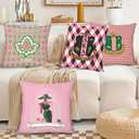 Sorority Gifts Throw Pillow Covers 18x18 Inch Pink Green Plaid Leaves Decorative Pillow Cases for Women Girls Couch Bed Office Bedroom Decor Square Velvet Throw Pillow Cover (1908)