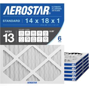 Aerostar 14x18x1 MERV 13 Air Filter, 6 Pack Set of HVAC Furnace Filters, Electrostatic MPR 1500-1900 & FPR 10 (Actual Size: 13 3/4 x 17 3/4 x 3/4 inches)