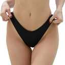 Kepblom Women's Low Rise High Cut Bikini Bottom (Black, M)