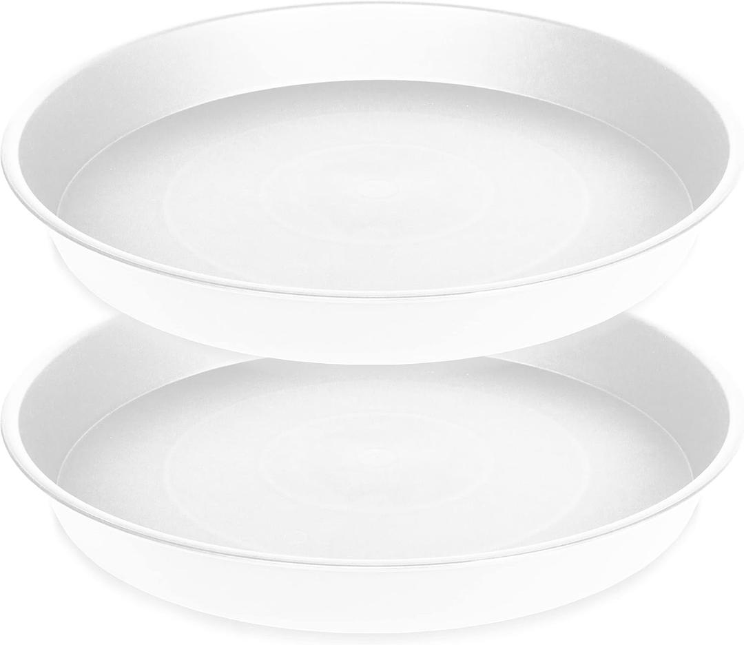 2 Pack of 17 inch Plant Saucer, 2.3" Depth Tray, Large Deep Garden Plastic Flower Planter Plant Trays for Indoors Outdoor Bath Bath (17", Creamy White)
