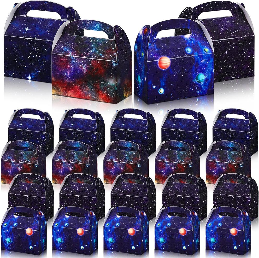 Nezyo 24 Pcs 4.8 x 2.4 x 5.2 Inches Space Party Favor Boxes Small Galaxy Gable Boxes Solar System Planet Cardboard Gift Candy Goodie Bags for Space Theme Birthday Party Supplies(Planet Galaxy)
