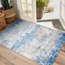 Modern Abstract 2x3 Area Rug Non Slip Non Shedding Low Pile Stain Resistant Rug for Entryway Kitchen Bedroom,Blue/Grey