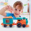 Toy Bioplastic Train Set with Wagon, for Kids Toddler Boys and Girls, BPA Free, Phthalates Free, PVC, Recycled Plastic Birthday Gifts for 2 3 4 Year Boy Girl Orange and Teal
