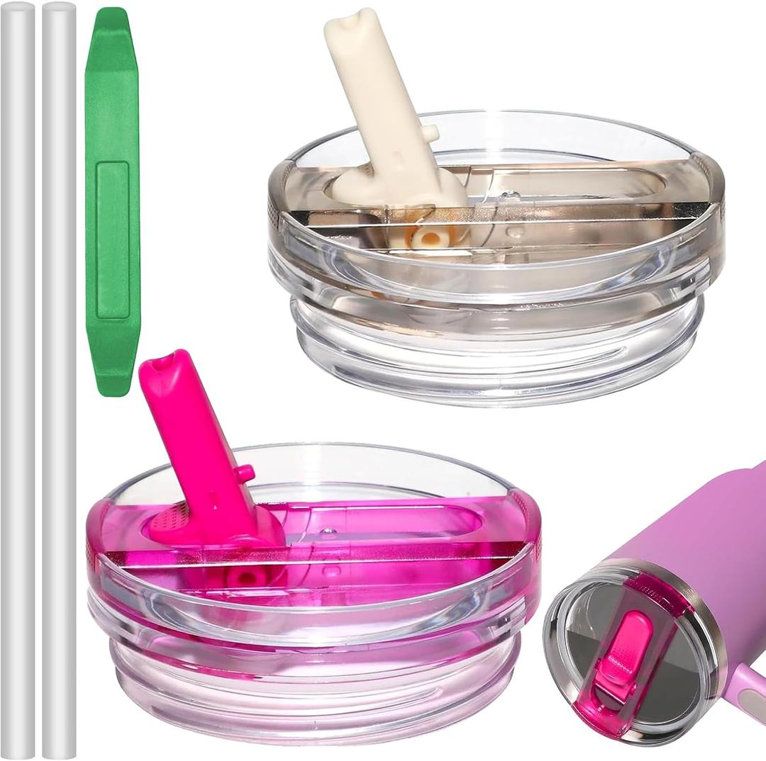 Leak Proof Lid Replacement for Stanley 40 oz, Flip Straw Lid Compatible with Stanley Cup 40oz, Stanley Accessories 40 oz (Rose+Beige)
