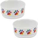 Bone Dry Ceramic Food Bowls, Non-Slip & Dishwasher Safe, Small Set, 4.25x2, Rainbow Paw, 2 Count