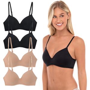 4 Pack Wirefree Bra - Women's Flexible Soft Foam Wireless No Wire Soft Pad T Shirt Bra Value Pack ((36) 36B, Black/Nude)
