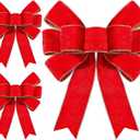 DIYDEC 3PCS Christmas Red Bows Decorations 12 x 14 Inches Large Velvet Christmas Tree Wreaths Bows with Glitter Gold Edge for Xmas Home Fence Stairs Railing Fireplace Indoor Outdoor Front Door Decor