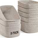 8 Pack Small Storage Baskets for Organizing, Woven Rope Bins for Bathroom, Closet, Shelf Organizer, Cute Cube Decorative Box for Towels, Baby Nursery, Toys, Gift Empty Baskets - 11.5"x7.5"x4.7"-Brown