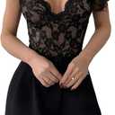 SweatyRocks Women's Sexy Floral Lace Trim Corset Bodysuit Backless Deep V Neck Bustier Tops Sheer Date Night Romper (Black, L)