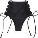 OYOANGLE Women's Tie Side Bikini Bottoms Lace Up High Waisted Bathing Suit Bottom (Medium, Black)