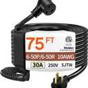 75FT 30 Amp 10 Gauge 3 Prong Welder Extension Cord, NEMA 6-50P to NEMA 6-50R, Heavy Duty 250V Welding Extension Cable for Lincoln, Plasma, Miller, SJTW, ETL Listed
