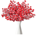 50 Pcs Holly Stems, 8.7" Snow Sprays Artificial Red Berry Stems, Holly Berry Picks for Christmas Tree Fillers Decor, Fake Red Berries for DIY Crafts Wreaths Garland Home Party Winter Decor