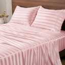 BEDELITE Satin Sheets Queen Size, Luxury Jacquard Striped Pink Bedsheets Set with Elastic Corner Straps, Similar to Silk Sheets Set 4 PC with 1 Deep Pocket Fitted Sheet, 1 Flat Sheet, & 2 Pillowcases