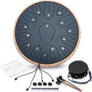 Steel Tongue Drum - 13 Inch 15 Notes C-key Handpan Drum Percussion Instruments with Music Book for Musical Education Entertainment Meditation Concert Mind Healing Yoga Zen (Navy Blue)