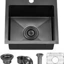 Hotis Black Drop In Bar Sink, 15x15 Small Kitchen Sink Single Bowl, Stainless Steel Black Sinks for Outdoor Wet Bar Prep RV Yard Office Laundry Utility with Strainer Drain and Bottom Grid