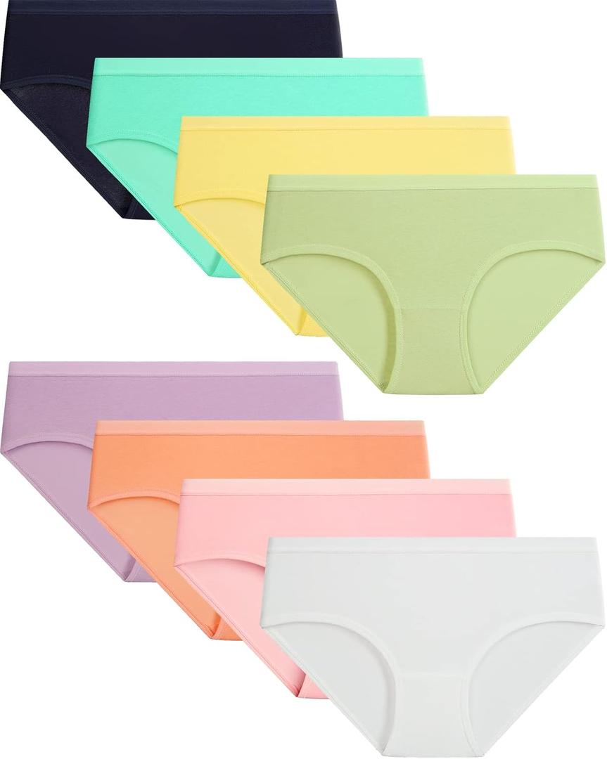 Adorel Teen Girls Underwear Cotton Panties Briefs Solid Color Pack of 8 (11-12 Years)