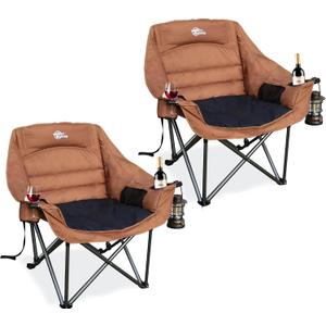 2 Pack Oversized Camping Chairs for Adults Heavy Duty | XL Padded Camp Chairs Outdoor Folding Chair with Cup Holder for Camping Sports Beach Fishing Garden Lakeside, Supports 500lbs