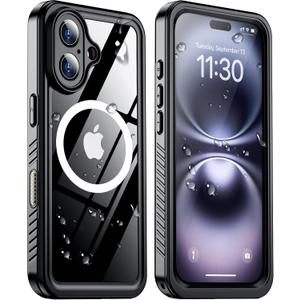 Temdan Magnetic for iPhone 16 Case Waterproof,Built-in Screen Protector[IP68 Underwater][Upgrade Military Dropproof][Compatible with MagSafe] Full Body Shockproof for Case 6.3''-Black