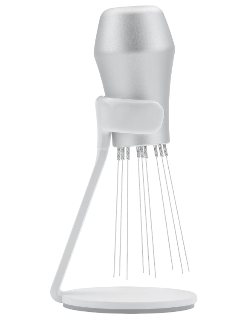 Normcore WDT Distribution Tool with Stand V3, 9 Prong Needle Espresso Stirrer, 18 Needles 0.25mm / 0.3mm Thick Spring Wires, Weiss Distribution Technique, Anodized Aluminum Handle, Silver