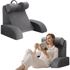 Reading Pillow for Sitting in Bed Adult, Back Pillow for Bed Sitting up, Backrest Pillow with Arms, Back Support Pillows for Gaming Lounging Watching TV, Medium 19" Grey