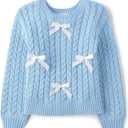 The Children's Place Baby Girls' and Toddler Long Sleeve Crew Neck Pullover Sweater (4T, Party Blue Bows)