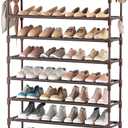 VTRIN 10 Tiers Shoe Rack Tall Large Capacity 50 Pairs Wide Shoe Organizer Sturdy Shoe Shelf for Entryway with Two Hooks Metal Shoe Storage for Closet, Bedroom, Brown